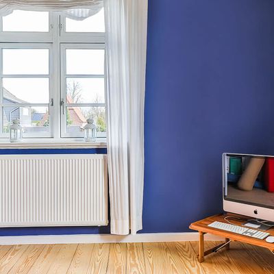 Dielenboden, Malerarbeiten blau